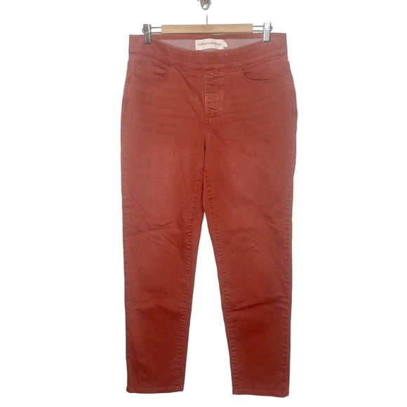 Soft Surroundings Ultimate Denim Pull On Relaxed Jeans Rust Red Orange - Picture 1 of 7